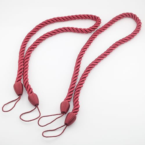 ACCESSOIRES LEDUC Embrasses à Rideaux Décoratifs en Corde Tressée, Rouge, 65 cm x 10 mm, Lot de 4 Cordons pour Attache et Décoration de Rideaux, Rouge