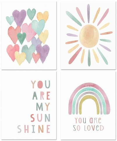 4er Set Aesthetic Leinwand Bilder Rosa Regenbogen Poster, Boho Wandbilder Schlafzimmer Zimmer Deko, Wandposter, Aesthetic Room Decor für Teen Mädchen, Schlafzimmer Wohnzimme Ästhetik Affirmationen (B)