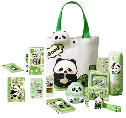 Tanxemery Suministros escolares para los lápices, estuche de lápices Panda con marcador magnético y llavero, incluye goma de borrar cuadernos bolígrafos reglas notas autoadhesivas para aula estudio