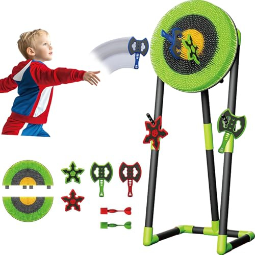 Axe Throwing Game Set, 3-in-1 Axe Throw & Lawn Dart Combo Backyard Game Set with 2 Six-star Darts, 2 Axes and 2 Darts, Dart Game Dart Board Sturdy Frame for Outdoor, Family Parent-chil green Circular