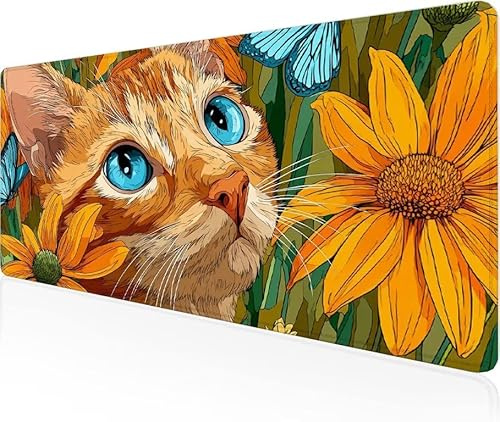 Musmatta orange färg spelmusmatta katt stor skrivbordsmatta 1 000 x 400 x 3 mm, arbete från hem väsentligheter halkfri gummibas speciell texturerad vattentålig yta slitstark för kontor bärbar dator Y1