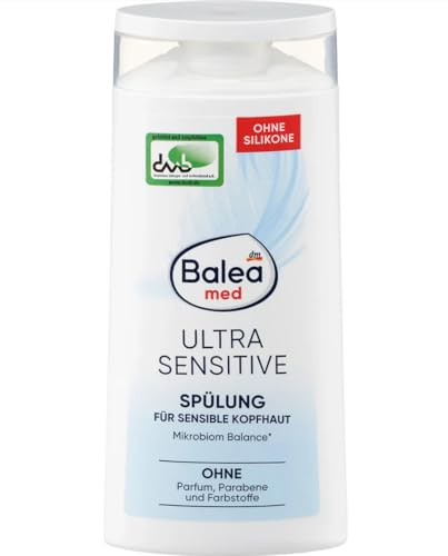 Balea Med Ultra Sensitive Spülung – Conditioner für sensible Kopfhaut – ohne Silikone, Parfum, Parabene & Farbstoffe – Mikrobiom Balance – milde Haarpflege für empfindliche Haut