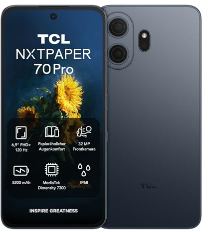 TCL NXTPAPER 70 Pro 5G Android Smartphone mit 6,9 Zoll Natürlichem Licht Display,NXTPAPER 4.0,120Hz FHD+,50MP 1.0um OIS Kamera, MuseFilm, MediaTek Dimensity 7300, 8GB RAM+256GB ROM, AI-Produktivität