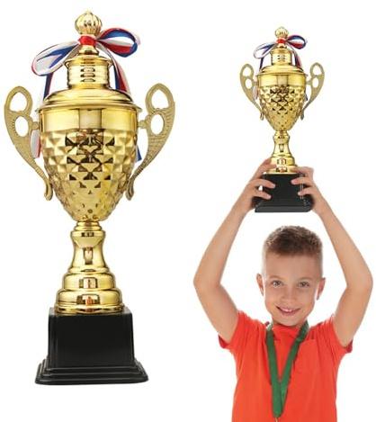 JurciCat Grande Coppa Trofeo d'oro Alta 37 Cm Trofeo per Tornei Sportivi Competizioni Cerimonie Coppe e Feste