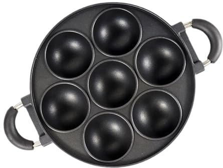 7 Hole Cast Iron Muffin Pan - Round Multi Cup Baking Tool, Industrial Grade Scone and Cupcake Tray with Side Handles, Oven to Table Cookware, Ideal for Campfire Cooking or Workplace Kitchens