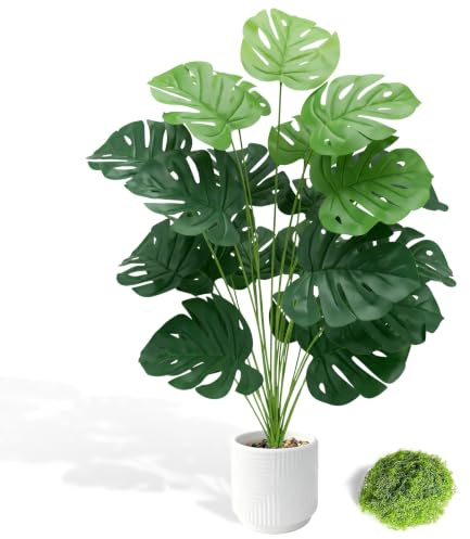 BELICOO Fake Plants, 72cm Fake Monstera Plant Artificial Plants | in Ceramic Pot, with Lifelike Leaves for Indoors Outdoor Room Office Patio Wall Bathroom Decor