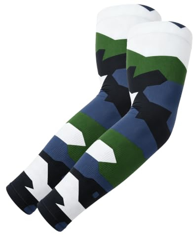 Camouflage UV Cooling Arm Sleeves, Compression & Seamless, UPF 50+ | Breathable Polyamide-Spandex, Anti-Slip Cuff, Full Tattoo Cover, for Work, Gardening, Fishing, Golf; Sweat-Wicking, 1 Pair