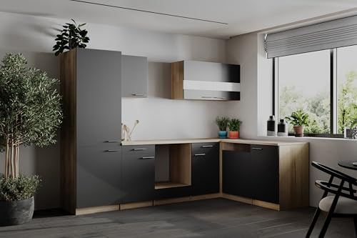 respekta L Küche Einbau Winkelküche Leerblock Eiche Sägerau Grau Merle 280 cm