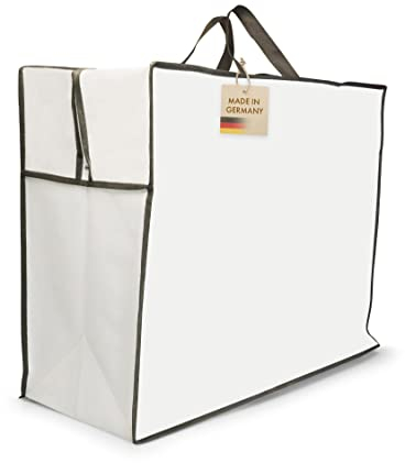 PROCAVE Aufbewahrungstasche für Bettdecken & Kissen weiß - Aufbewahrungstasche groß - Tasche für Bettwäsche mit Reißverschluss - Bettdecken Aufbewahrungstasche atmungsaktiv - Made in Germany