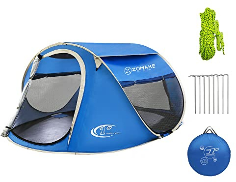 Easy Pop Up Tent 4 Person Waterproof - Pop-Up Camping Tents Automatic Tent Throw Pop Up Instant Flip Pop Tent for Camping,by ZOAMKE(Blue)