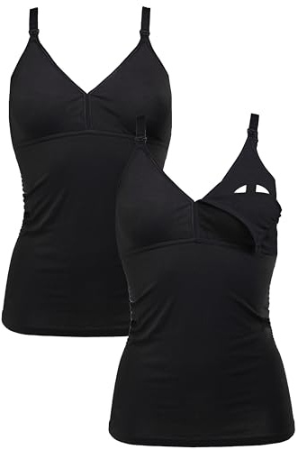 Herzmutter Canotta Allattamento Cotone - Oeko Tex 100 -Top Premaman Allamento - Reggiseno Integrato - Canottiere Allatamento – 5420 (XXL, Nero, 2X)