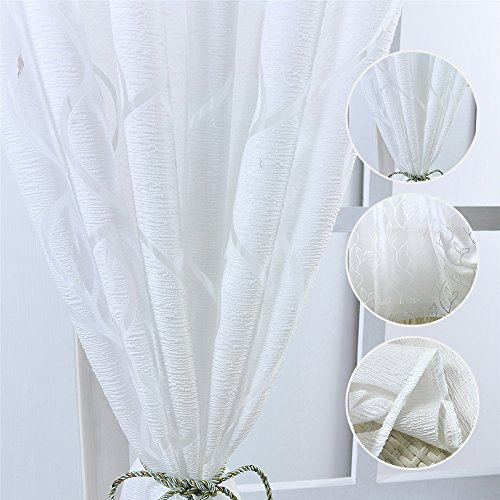 seebesteu Tenda Finestre con Occhielli Voile Trasparente Motivo Foglie Tendaggio Drappo per Soggiorno Camera da Letto Salotto (Bianco, 100x200)