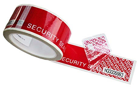 TamperSeals Group - 1 Rollo 48mm x 50m Rojo Precut Total Transferencia Tamper Evident de Cinta Adhesiva de Seguridad “VOID/OPEN” con Números de Serie