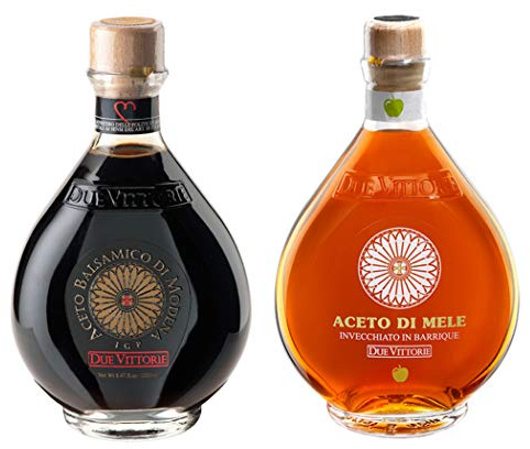 Due Vittorie Oro Gold Vinagre balsámico de Módena IGP y vinagre de sidra de manzana en barriles barrocos | 2 x 500 ml