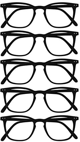 OPULIZE Bex Lesebrille 5er Pack Groß Quadrat Cool Designer Rahmen Federscharniere Kratzfest Schwarz Herren Damen RRRRR64-1 +2.00
