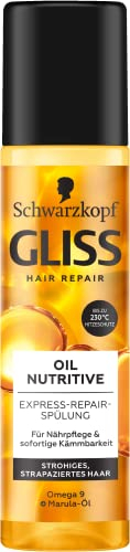 Gliss Express-Repair-Spülung Oil Nutritive (2 x 200 ml), Haarspülung nährt strohiges, strapaziertes Haar, Pflegespülung mit Hitzeschutz bis zu 230 °C