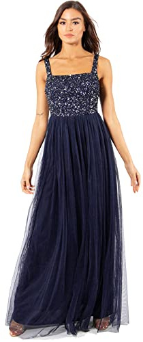 Maya Deluxe Damen Damen Maxikleid mit Breiten Trägern, Ärmellos, Quadratischer Ausschnitt, Verziert für Hochzeit, Gast, Abschlussball Bridesmaid Dress (1er Pack)
