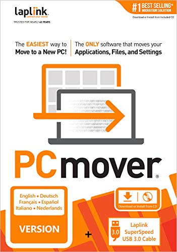 LAPLINK PCmover Professional 11 – Migration Software, für Dateien, Ordner & Programme, 5 Gbps Super Speed USB 3.0 Kabel, Automatisch, 1x Nutzung