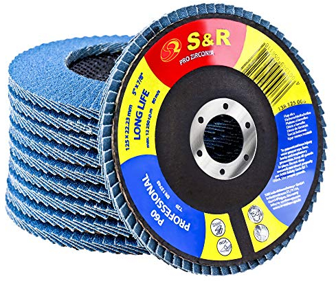 S&R 10 Disques à Lamelles 125 Abrasifs pour Acier Inox Bois Métal Grain 60. Disque de ponçage à compartiments pour Meuleuse.