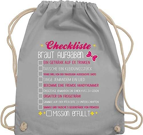 Turnbeutel Rucksack - Junggesellenabschied Frauen - Checkliste Braut Aufgaben - JGA To-do-Liste Bride - Unisize - Hellgrau - outfit brauttaschen bachelorette party checklist beutel brauttasche