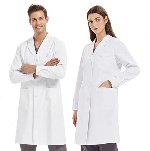 KUMARS Weißer Laborkittel für Damen und Herren, Baumwolle, Polyester, medizinische Mäntel, Krankenschwestern, Arzt, Unisex, Wissenschaftsmantel, Chemie-Laborkittel für Schule, Studenten, Wissenschaft