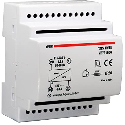 VEMER VE791600 TMS 12/48 - Fuente de Alimentación conmutada con instalación de barra DIN, tensión de salida 12 V DC, potencia 48 W, Blanco
