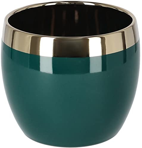 KOTARBAU® Maceta de cerámica esmaltada, Redonda, Verde Esmeralda Oscuro + Dorado, Ø 125 mm, Macetero Mate con Borde Brillante, Elegante, Tiesto Decorativo
