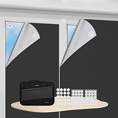 Eurohome Zuschneidbar Verdunklungsrollo 100% Blackout Verdunkelungstoff Easyfix 1,45mx3m Schwarz mit Klettband Selbstklebend Oeko-TEX Standard 100 Stoffe für Dachfenster Fenster Tür