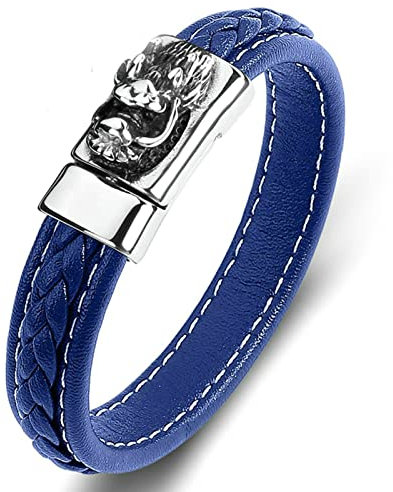 Ayoiow Männer Armband Indianer, Armband Metall Männer Herren Armbänder Leder Blau Armband mit Drachenkopf