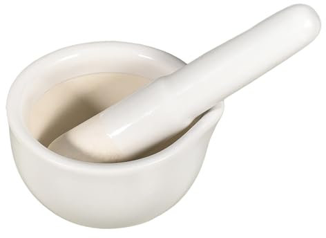 Porzellan-Mörser und Stößel-Set, Pillenzerkleinerer mit langem Stößel, 200 ml, kleine Molcajete, manuelle Mühle für Gewürze, Pfeffer, Kräuter, Unkraut, Pillen, Knoblauch, praktische Küchenhelfer