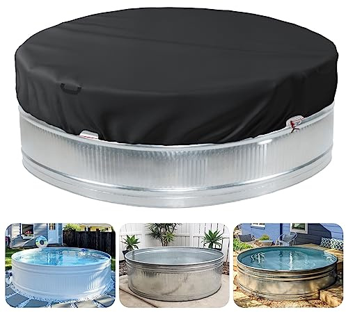 Sobana 9-10 ft Steel Round Stock Tank Pool Cover - Heavy Duty Waterproof Covers for Trough Pool, Wire Rope & Winch Design Increase Stability - Black