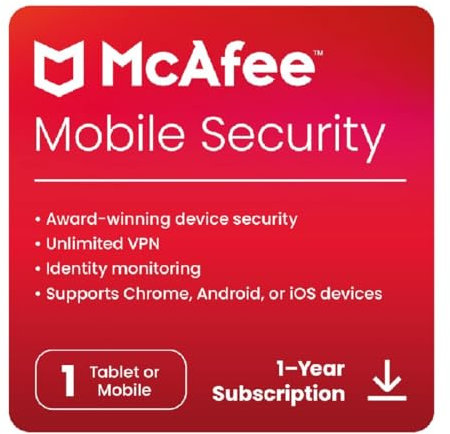McAfee Mobile Security | Mobile Device Security App Includes Secure VPN | 1-Year Subscription with Auto-Renewal