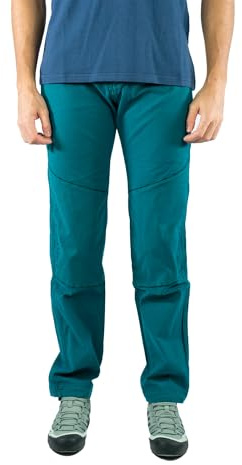 Jeanstrack Pantalón Trekking, Escalada Elástico y Resistente – Pantalón para Senderismo – Rodillas Reforzadas y Bajos Regulables (XS, Turia Verde Ethnic)