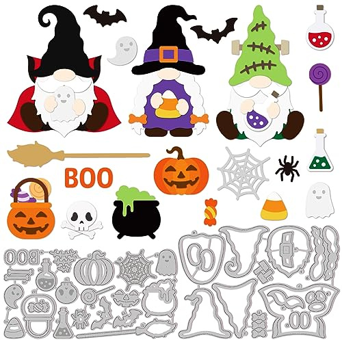 INFUNLY 34 Stück Halloween-Zwerg-Stanzformen Kürbis Metall-Stanzformen Halloween-Spinnen-Geist-Stanzformen Für Die Kartenherstellung Zwerg-Stanzformen DIY Scrapbooking Album Prägung