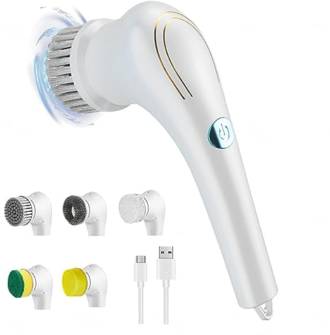 All Purpose Electric Cleaner, With 5 Changing Heads Mini Scrubber Machine, Usb Charging,360° Vibration Cleaning Electric Kitchen Brush, For Kitchen/Bathroom/Floor/Car/Glass