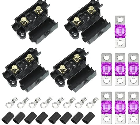 Kit di fusibili automobilistici da 100 A, 4 supporti ANS, 7 fusibili da 100 A, 8 termorestringenti, 8 capicorda per batteria doppia auto