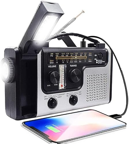 CAFFIA Emergency Radio,Rechargeable Weather Emergency Radio Solar Hand Crank Dynamo Multifunction Radio with LED Flashlight, Read