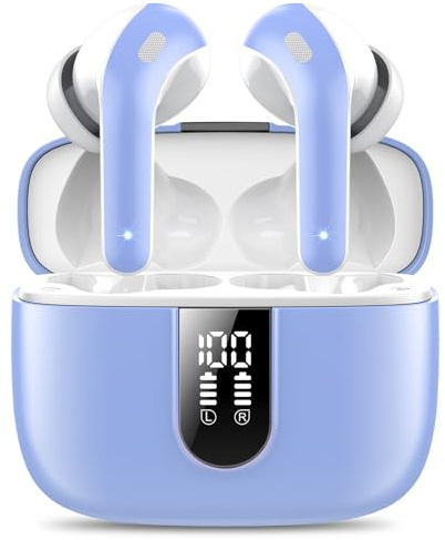 IKT Ecouteurs Bluetooth sans Fil, Casque 5.3 in-Ear Headset with 4 Enc Talking Anti Bruit Mic, 50 Hour Playback Time Bass Edition 2.0, Ipx7 Water Resistant Mini Earbuds, LED Display/USB-C Port