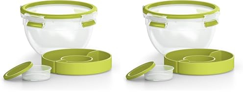 Emsa 518097 Clip & Go Salatbox | 1,0 L | Mit Einsätzen für Toppings und Dressing | To Go | 100% dicht | Frische Dichtung (Packung mit 2)