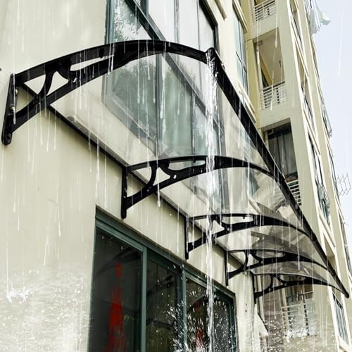 Muet polycarbonate auvent de terrasse, marquise de porte exterieur Support en aluminium, moderne toiture auvent de porte d'entrée avec rainure de drainage, Coupe-vent, pluie, neige, rayons UV. ( Color