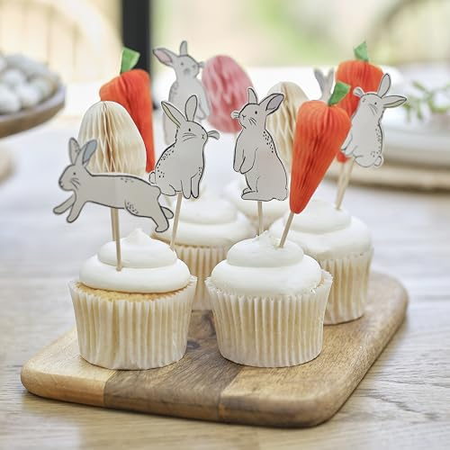 Ginger Ray Oster-Cupcake-Topper mit 6 x Hasen, Karotten und 3 x Wabeneiern, 12er-Pack, Mehrfarbig