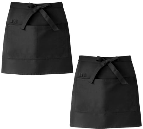 SenZee Waitress Apron, Black Waist Apron with Pockets Short Half Waitress Aprons for Waiter Chef Women Men Cooking Baking 2 Pack