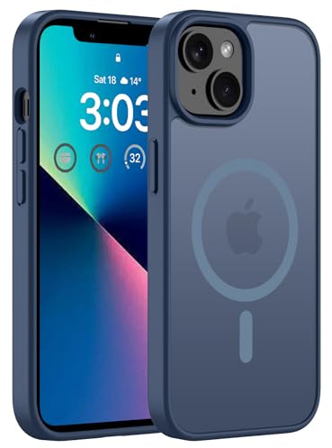 ORDA Magnetische für iPhone 13 / iPhone 14 Hülle, Dunkel Blau | Kompatibel mit MagSafe, Durchscheinend Rückseite, Matt Handyhülle, Stoßfest Kratzfeste Schutzhülle