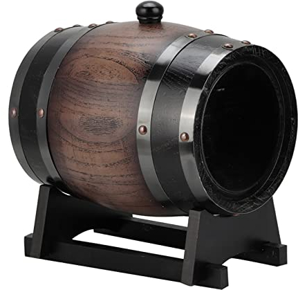 Botte di Vino Rosso in Quercia Nera a Strisce Vintage da 3 Litri, Accessori per Vino Vintage con Rubinetto Botte di Vino Contenitore per Brandy Secchiello