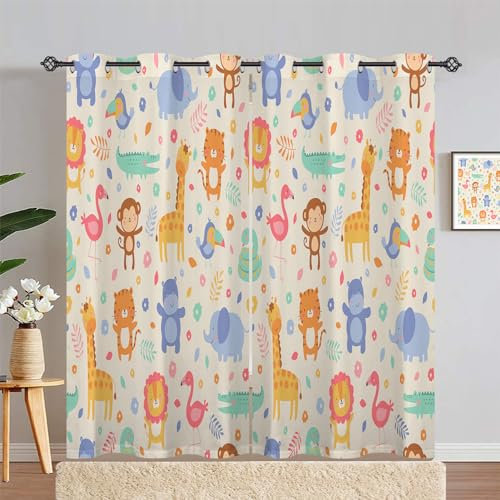 ANHOPE Dschungel Safari Tier Gardinen Blickdichte Thermo Vorhänge mit Ösen Kinder Jungen Mädchen Vorhang Blackout Curtain Wohnzimmer Schlafzimmer Verdunklungsvorhänge 2er Set H 183 x B 140 cm