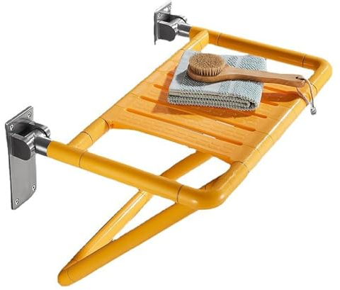 LIBRACTA Duschklappsitz Für Wandmontage, rutschfeste Duschsitz Klappbar Duschstuhl Duschhocker Für Senioren Und Behinderte, Skelett Aus Edelstahl, Bis 150 Kg Yellow