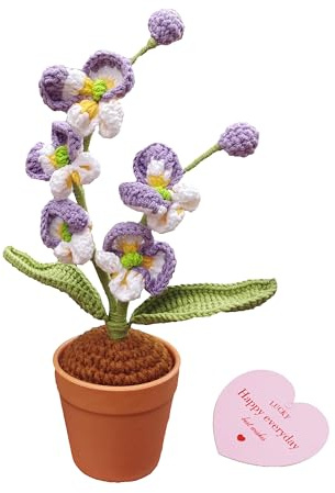 beausougon Handmade Crochet Orchid Potted Plants, Knitted Artificial Forever Flowers with Exquisite Pot, for Friends, Women, and Kids, Ideal for Home Decorations and Office Desks