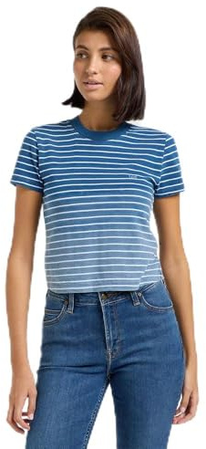 Lee Cropped Tee, ombre indigo stripe, M