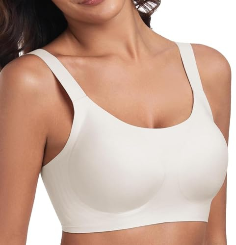 LEYSHE Minimizer BH Damen Ohne Bügel Nahtloser Comfit Tshirt BH Bügelloser Bequemer Bralette mit Vollschalen,Weiß,L