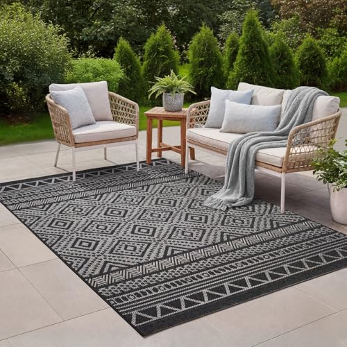the carpet Calgary – tappeto per interni robusto e facile da pulire, ideale per soggiorno, cucina o sala da pranzo, adatto anche per esterni – Antracite-Diamante, 140 x 200 cm
